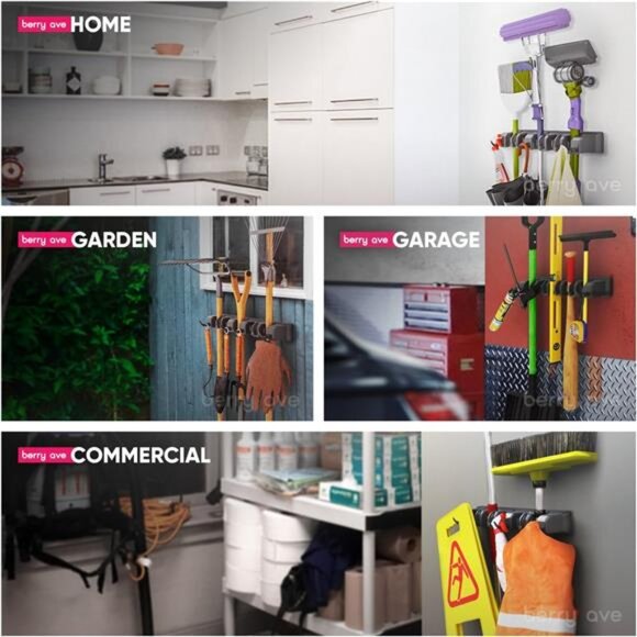 Wall-Mounted Broom Holder - Garden‎ Tool & Utility Organizer with Hooks, 1pack - Picture 3 of 7